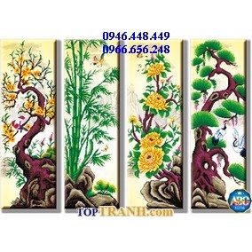 Tranh gắn đá tùng cúc trúc mai